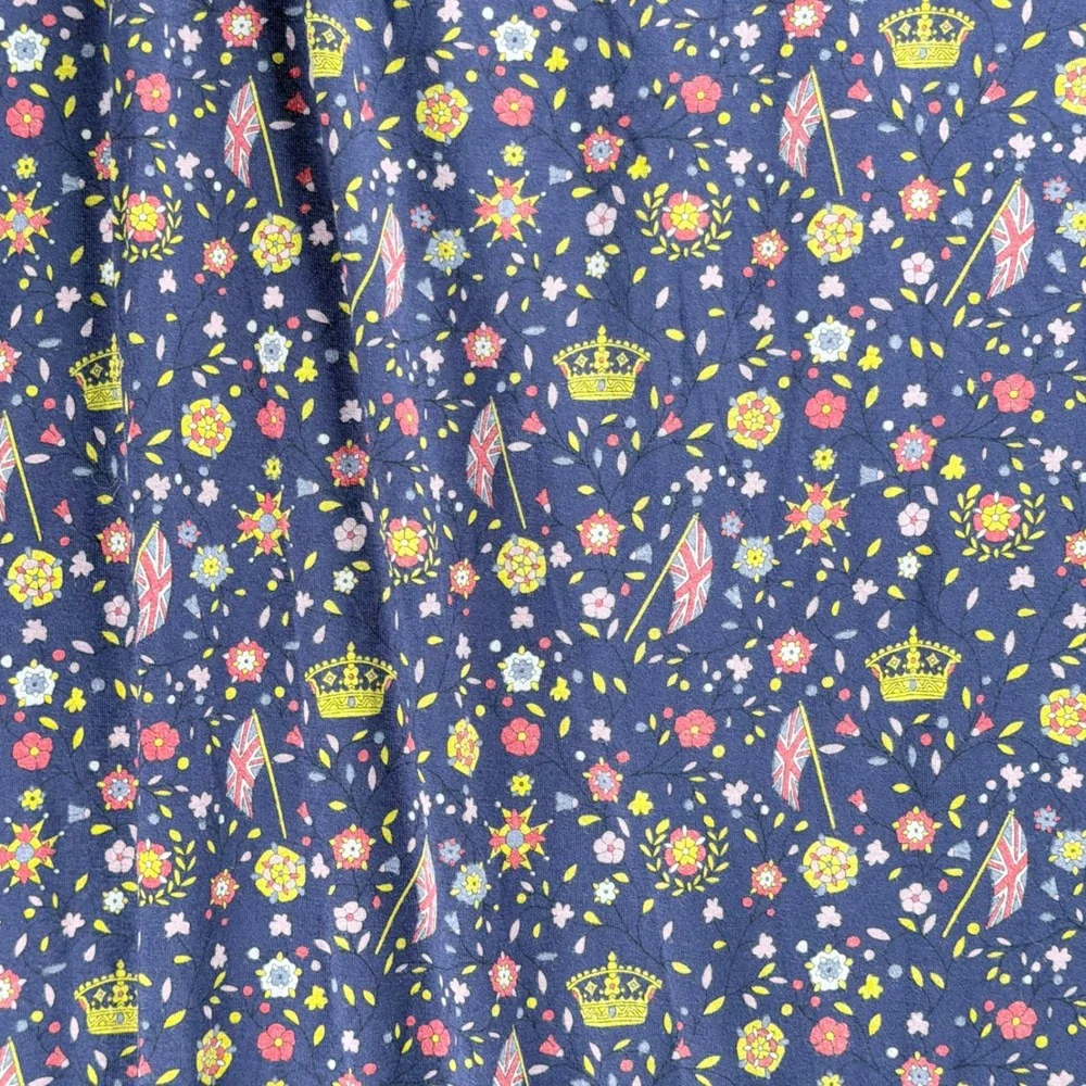 Boden Catriona Ruffle Keyhole Top French Navy Ditsy Floral Long Sleeve Crown
